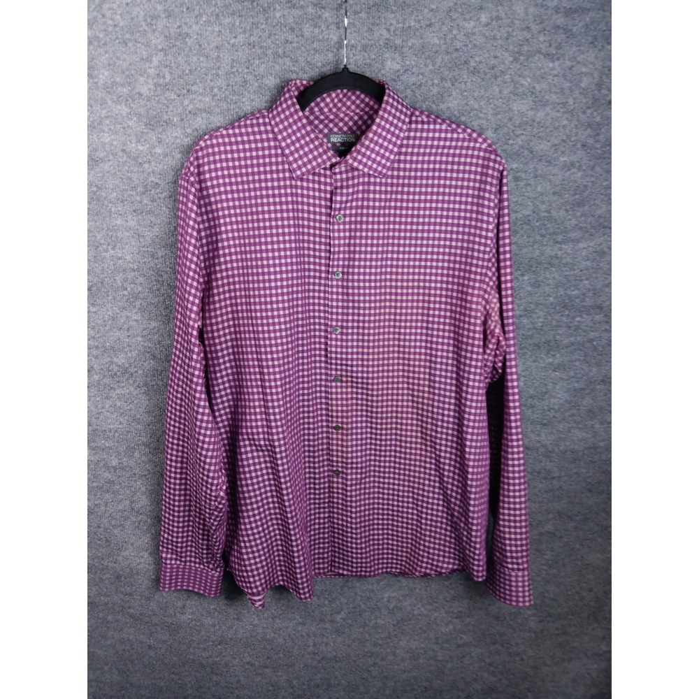 Kenneth Cole Reaction Slim Fit Purple Check Dress Shirt Distressed Coffee Stains
